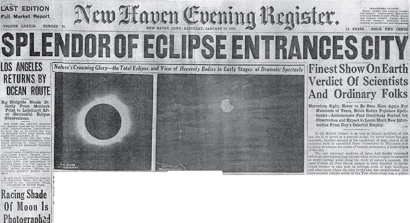 Headline of Jan. 24, 1925 New Haven Evening Register
